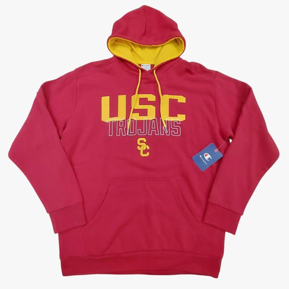 Champion USC Trojans Hoodie Mens Large Red Yellow Pullover Sweatshirt NCAA